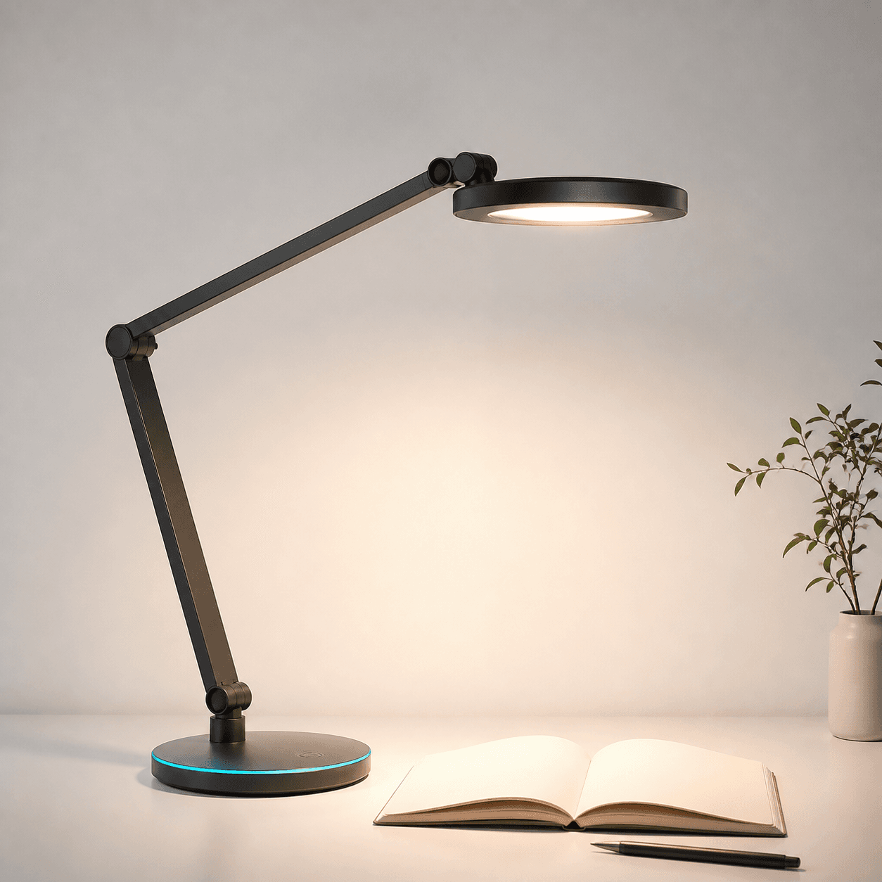 FocusGlow Smart Desk Lamp concept in a focused workspace